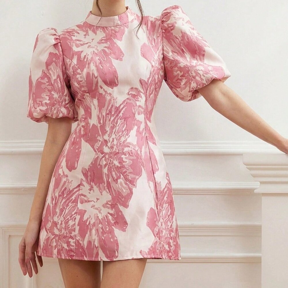 Pink Boho Women's Jacquard Waist Cinched Mini Dress